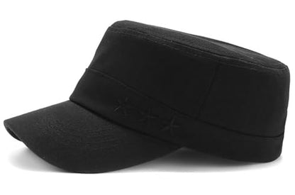 Unisex Flat Top Military Cadet Cap Outdoor Sun Hat - color: Black
