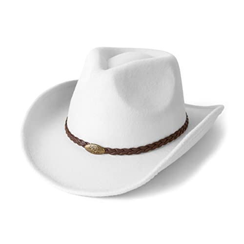 Men & Women Classic Wide Brim Western Cowboy Cowgirl Hat - color: Knit Bull/White