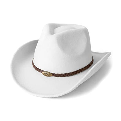 Men & Women Classic Wide Brim Western Cowboy Cowgirl Hat - color: Knit Bull/White
