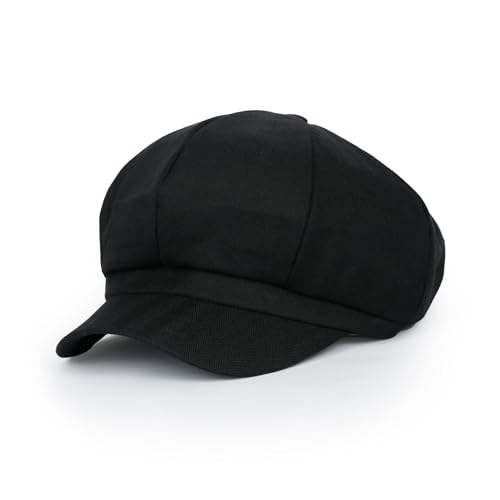 ililily Washed Cotton Newsboy Cabbie Cap Corduroy Duck Bill Flat Hunting Hat - color: Herringbone Black