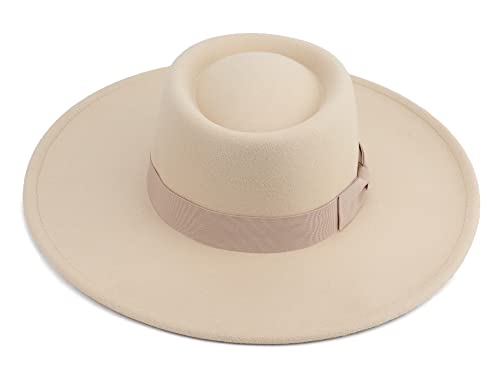Pro Celia Big Wide Brim Women Fedora Hat - color: Oval-rice