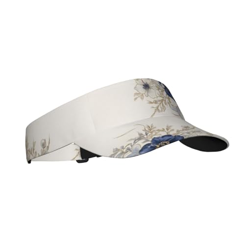 Unisex Sports Sun Visor Hats Adjustable Lightweight Packable Printed Empty Top Cap for Running Pickleball Golf Tennis - color: Elegant Navy Blue Flower