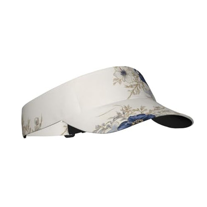 Unisex Sports Sun Visor Hats Adjustable Lightweight Packable Printed Empty Top Cap for Running Pickleball Golf Tennis - color: Elegant Navy Blue Flower