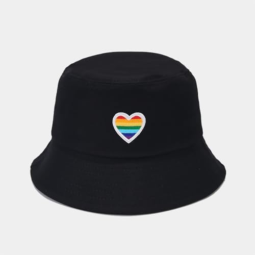 XYIYI 2 Pack Unisex Bucket Hat for Women Men Summer Beach Fishing Hat Sun Hat - color: Rainbow Heart Black White