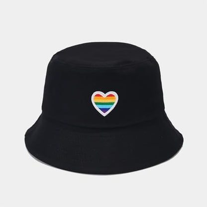 XYIYI 2 Pack Unisex Bucket Hat for Women Men Summer Beach Fishing Hat Sun Hat - color: Rainbow Heart Black White