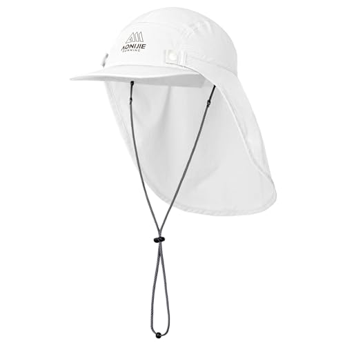 AONIJIE Wide Brim Sun Hat with Face Cover & Neck Flap for Men Women, Fishing Hats UPF 50+ UV Sun Protection - color: A#white