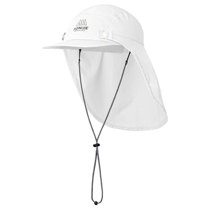 AONIJIE Wide Brim Sun Hat with Face Cover & Neck Flap for Men Women, Fishing Hats UPF 50+ UV Sun Protection - color: A#white