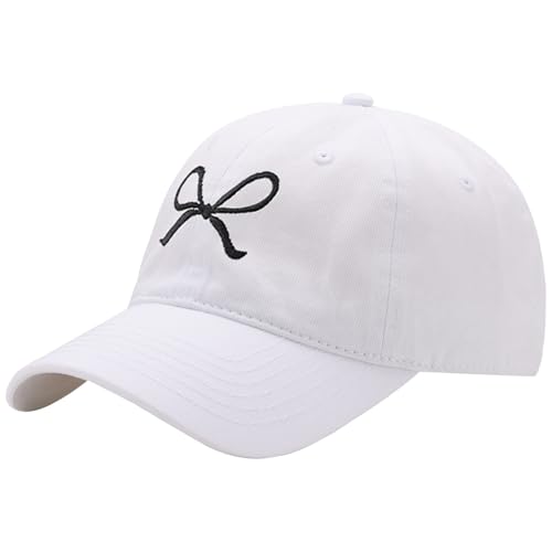 Unisex Bow Embroidery Baseball Cap Adjustable Outdoor Mom Sun Hat - color: White