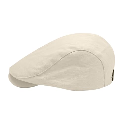 ZLYC Men Cotton Flat Cap Summer Scally Newsboy Beret Driver Hat - color: Back Buckle Beige