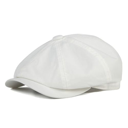 BOTVELA Men's Newsboy Gatsby Hat Cotton Cabbie Cap - color: White, size: 7 1/2