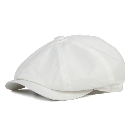 BOTVELA Men's Newsboy Gatsby Hat Cotton Cabbie Cap - color: White, size: 7 1/4
