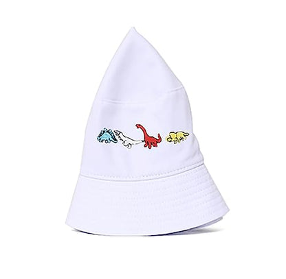 XYIYI Fashion Embroidery Bucket Hat Cotton Beach Fisherman Hats for Women Girls - color: Little Dinosaur White