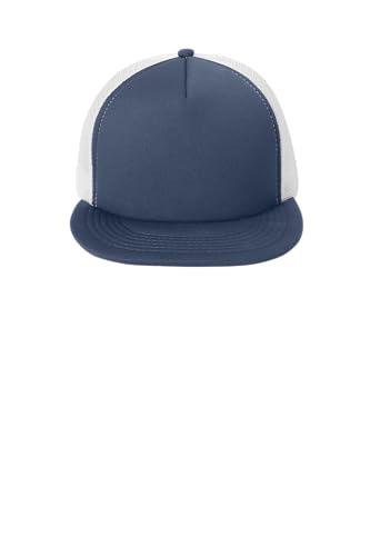 District Flat Bill Snapback Trucker Cap, Flat Brim Hat for Men & Women - color: New Navy