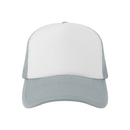 TOPTIE 5 Panel Foam Front Trucker Hat High Crown Mesh Back Snapback Cap - color: Grey White