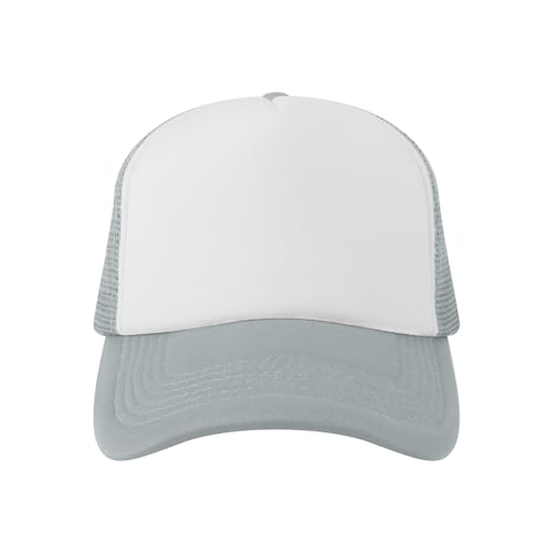 TOPTIE 5 Panel Foam Front Trucker Hat High Crown Mesh Back Snapback Cap - color: Grey White