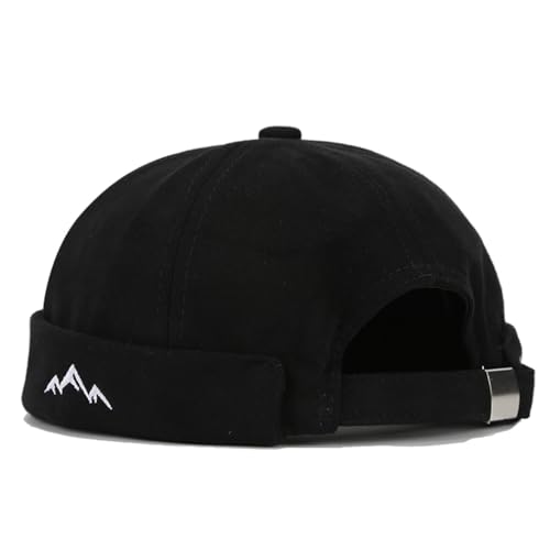 Quanhaigou Brimless Sailor Cap,Adjustable Rolled Cuff Skull Beanie Hats for Men Women - color: Mountain Black