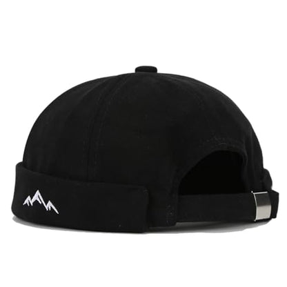Quanhaigou Brimless Sailor Cap,Adjustable Rolled Cuff Skull Beanie Hats for Men Women - color: Mountain Black