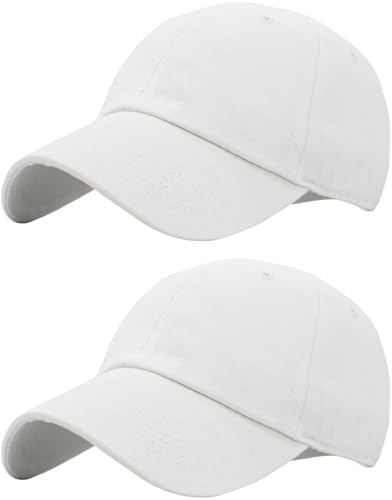 KBETHOS Classic Unisex Cotton Adjustable Low Crown Baseball Cap – Plain Dad Hat - color: White + White (2 Pack)