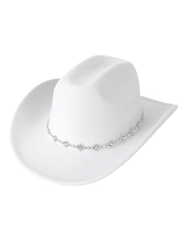 Verdusa Women's Western Cowboy Hat Rhinestone Wide Brim 2026 Cowgirl Hat - color: Solid White