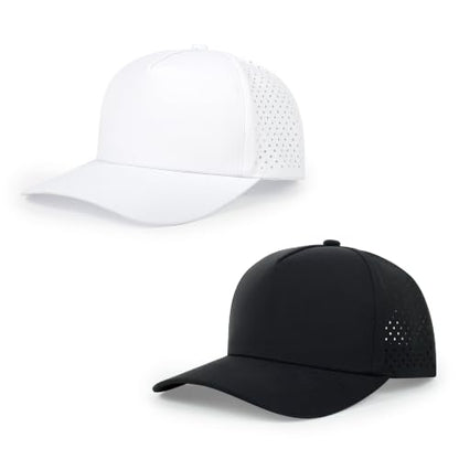 Quick Dry Baseball Cap Waterproof Snapback Trucker Golf Hat for Men Women - color: Black + White