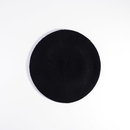 French Style Acrylic Beret - Solid Color Wool-Look Classic Winter Beanie Hat - color: Black