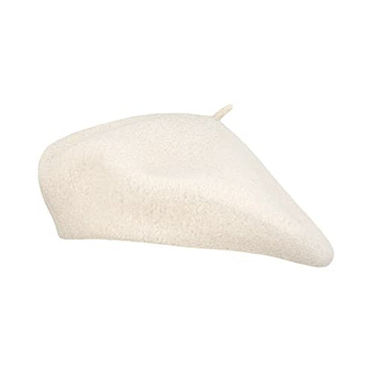 Gllutt Women Wool Beret Hat French Style Solid Color - color: Beige
