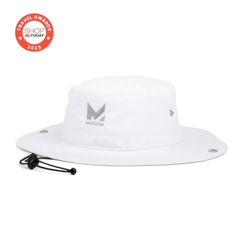 MISSION Cooling Bucket Hat - Unisex Wide-Brim Hat for Men & Women - Lightweight, Foldable & Durable - Cools Up to 2 Hours - color: White