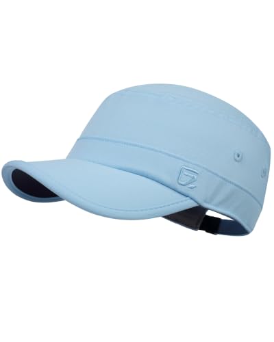 GADIEMKENSD Stretch Army Cap Cadet Military Hats Flat Top Baseball Cap Short Bill Breathable - color: Light Blue
