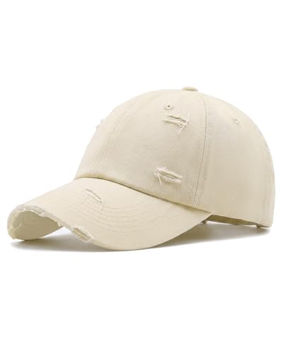 Distressed Washed Cotton Baseball Cap Adjustable Dad Hat for Men Women - color: Beige