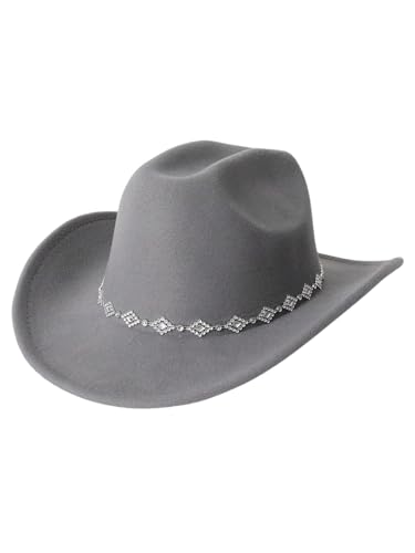 Verdusa Women's Western Cowboy Hat Rhinestone Wide Brim 2026 Cowgirl Hat - color: Grey