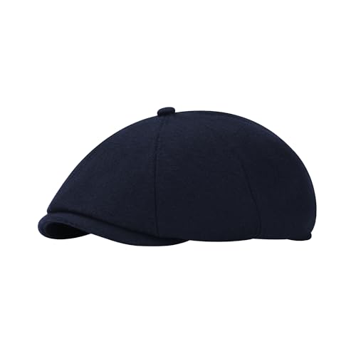 Men's Wool Blend Newsboy Cap Adjustable Gatsby Ivy Newsies Cabbie Hat Classic 8 Panel Tweed Flat Winter Hat - color: Pure Navy, size: Large