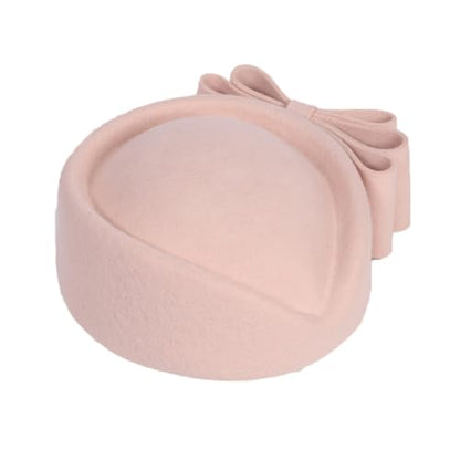 HIMESPORT Wool Felt Bowler Fascinators Hats for Women Ladies Female Elegant Wedding Tea Party Beret Hat with Bowknot - color: Pink 1