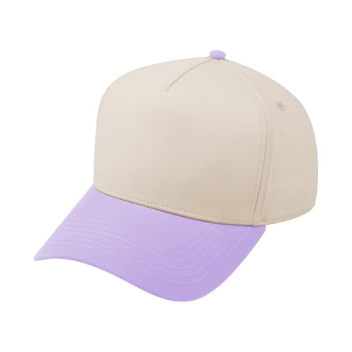 TOPTIE 5 Panel Trucker Hat Snapback Adjustable Cotton Sun Cap for Men - color: Lavender Beige