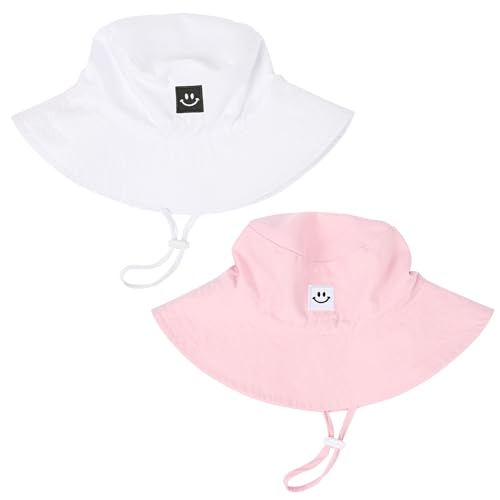 Baby Toddler Sun Hat,Kids Summer UPF 50+ Foldable Beach Bucket Hat for Boys Girls Children - color: White & Pink 2pcs, size: 2-4T