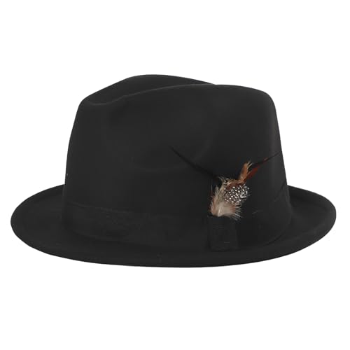 PURFUN Vintage Feather Felt Fedora Hat for Men Women Classic Short Brim Jazz Dance Party Wedding Trilby Bowler Panama Hat - color: Feather/Black
