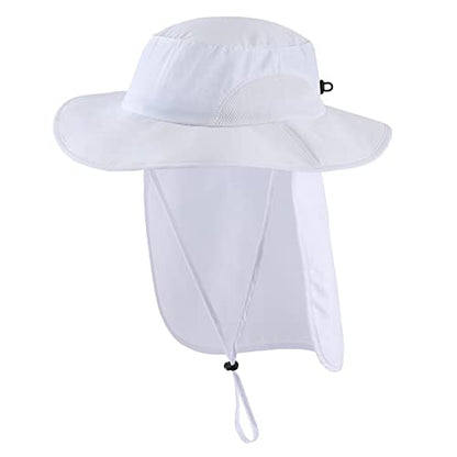 Home Prefer Outdoor UPF50+ Mens Sun Hat with Neck Flap Womens UV Protection Hat Wide Brim Safari Fishing Hiking Gardening Hat - color: White