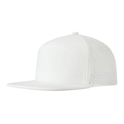 FEINION Men Laser Mesh Flat Brim Snapback Baseball Cap - color: White