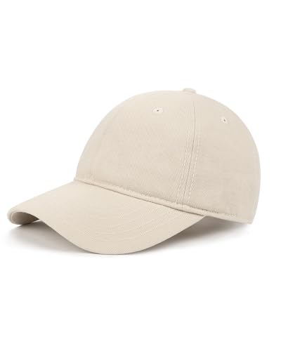 Zylioo Small Baseball Cap for Men Women, Adjustable Unstructured Dad Hat - color: Beige-fits 21.7"-22.4"/55cm-57cm