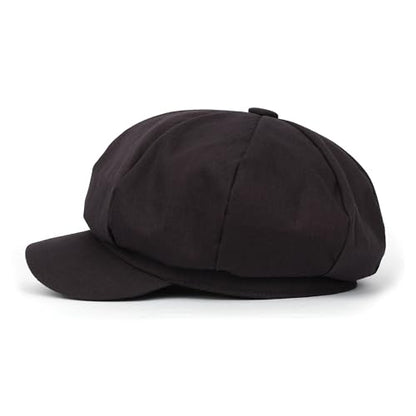 ililily Washed Cotton Newsboy Cabbie Cap Corduroy Duck Bill Flat Hunting Hat - color: Cotton Dark Grey