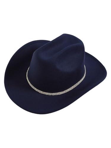 Verdusa Women's Western Cowboy Hat Rhinestone Wide Brim 2026 Cowgirl Hat - color: Dark Blue