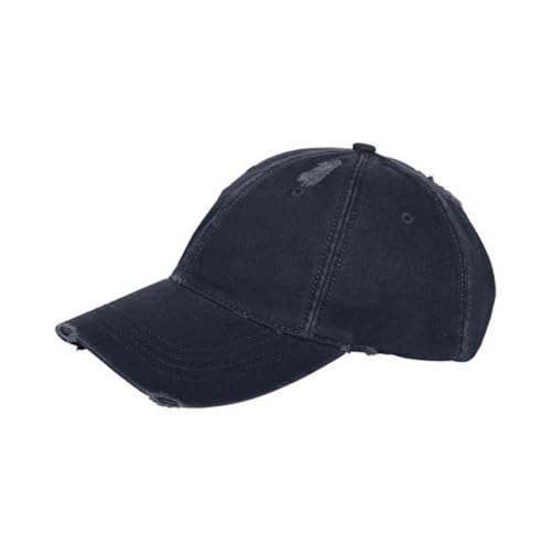Washed Cotton Distressed with Heavy Stitching Adjustable Baseball Cap - color: Distressed Tea Stained Navy