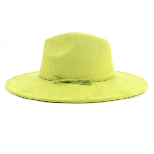 Fedora Hats for Women Man with Big Wide Brim Classic Suede Panama Hat Western Outdoor hat - color: Avocado-green