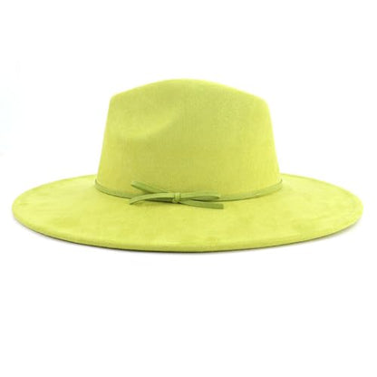 Fedora Hats for Women Man with Big Wide Brim Classic Suede Panama Hat Western Outdoor hat - color: Avocado-green
