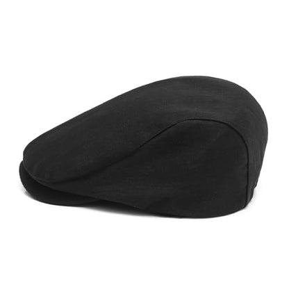 ZLYC Men Cotton Flat Cap Summer Scally Newsboy Beret Driver Hat - color: Back Buckle Black