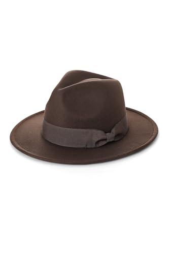 BABEYOND 1920s Fedora Hat for Men Gatsby Wide Brim Hat Felt Panama Cap - color: Coffee