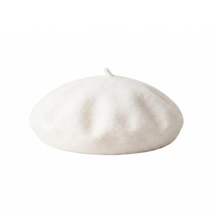 Wool French Beret Hats for Women Classic Winter Beanie Cap - color: White