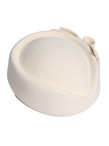 HIMESPORT Wool Felt Bowler Fascinators Hats for Women Ladies Female Elegant Wedding Tea Party Beret Hat with Bowknot - color: White