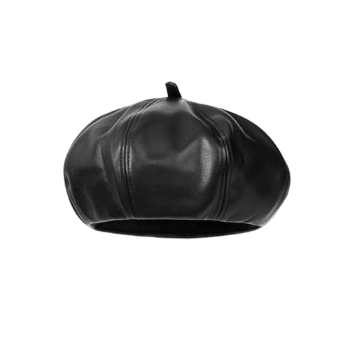 Women Classic PU Leather French Beret Beanie Hat Pumpkin Cap - color: Black B#