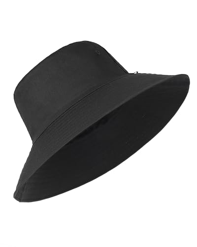 Zylioo XXL Bucket Hat for Big Heads, Reversible Fishing Sun Hat - color: Black-black, size: Large-X-Large