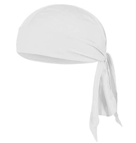 Sweat Wicking Doo Rag - Dew Rag Cooling Helmet Liner - Breathable Helmet Do Rag for Men and Women - color: White